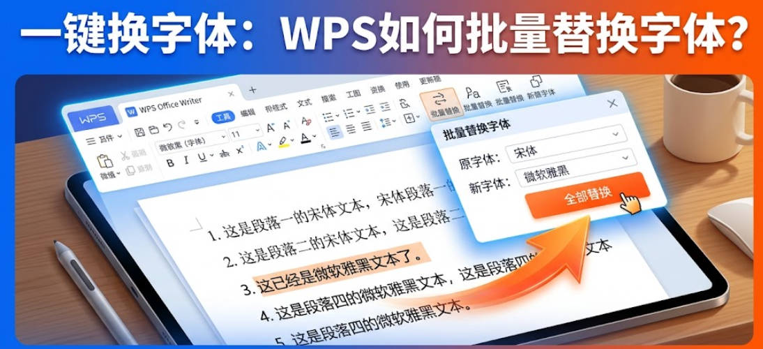 WPS如何批量替换字体