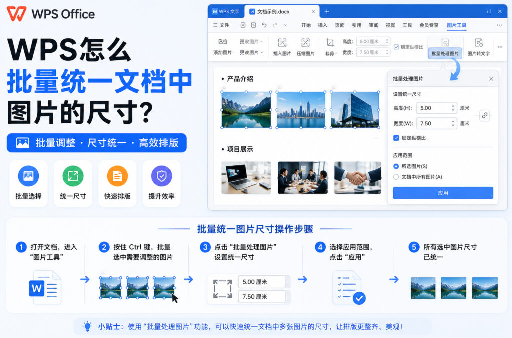 WPS怎么批量统一文档中图片的尺寸