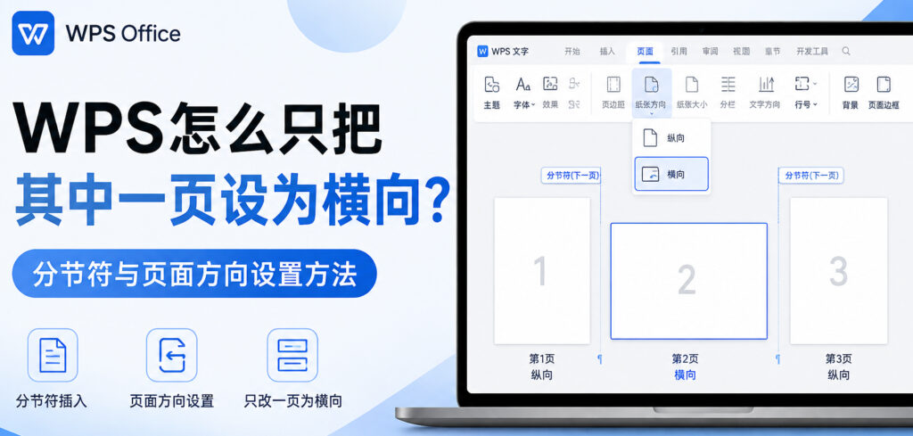 WPS怎么只把其中一页设为横向