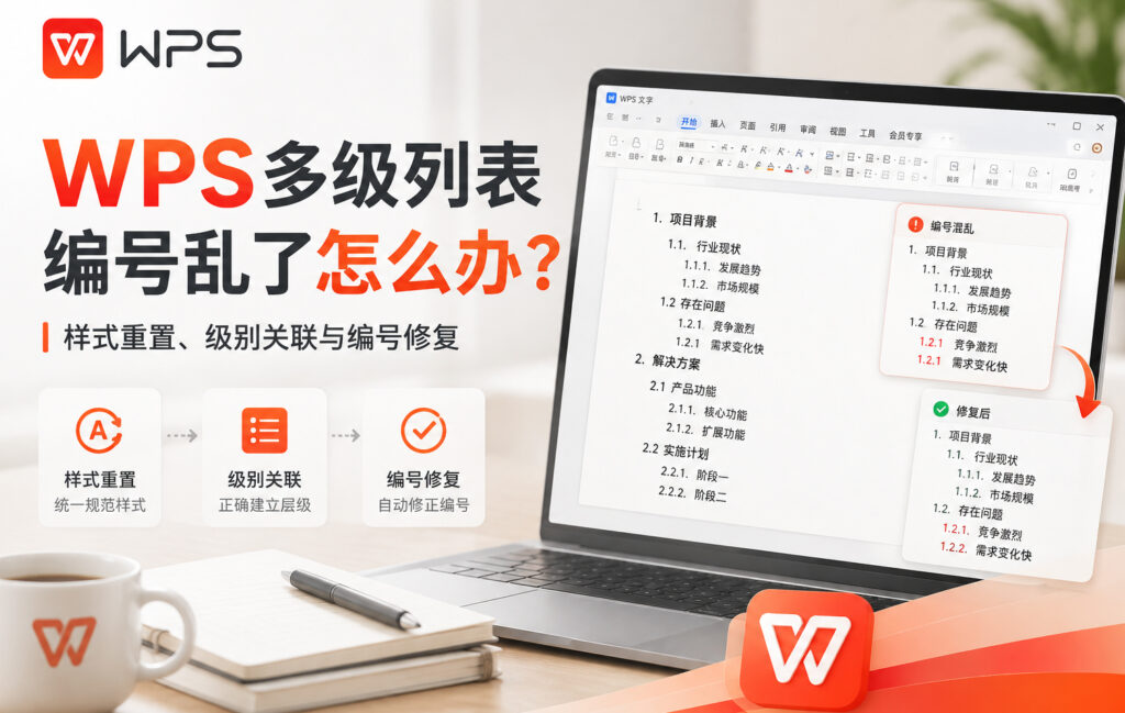 WPS多级列表编号乱了怎么办