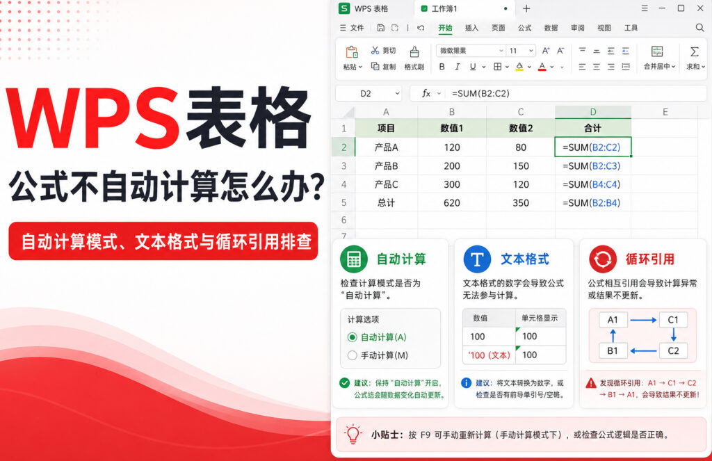 WPS表格公式不自动计算怎么办