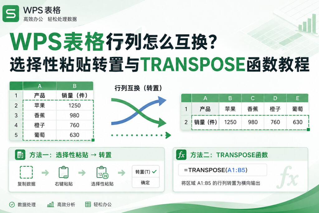 WPS表格行列怎么互换