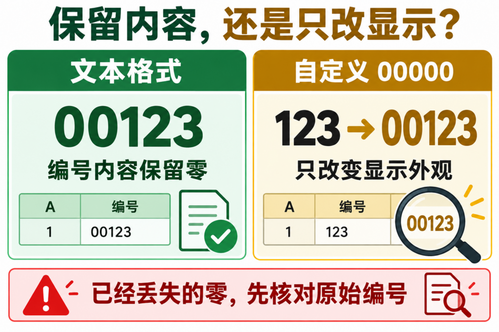 文本格式保留编号与自定义格式只改变显示的区别
