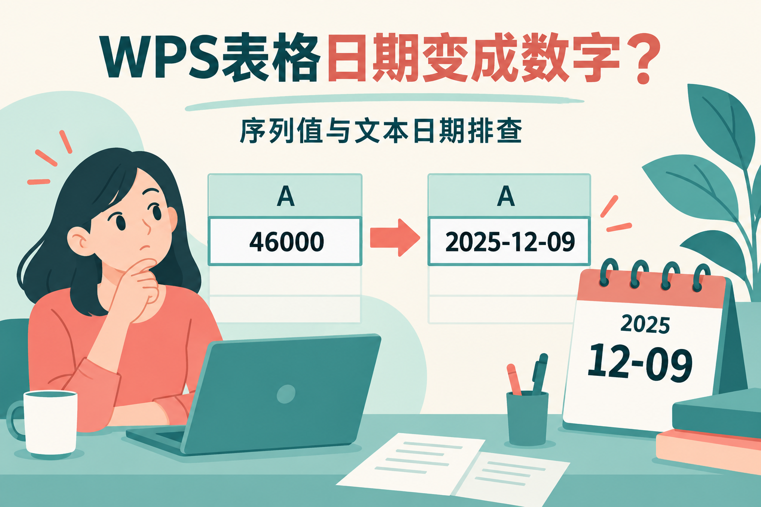 WPS表格日期变成数字:先判断序列值还是文本日期的封面示意图